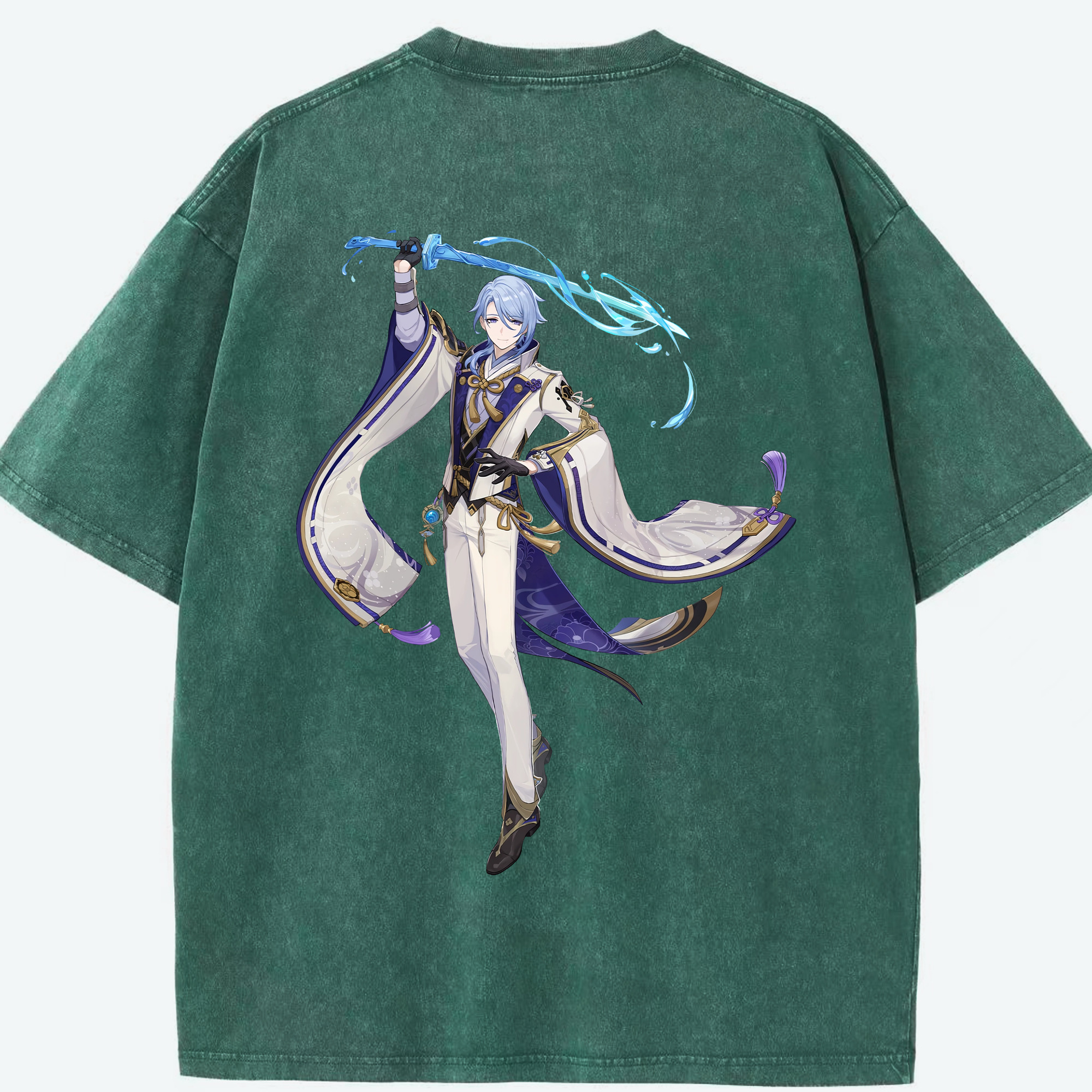 げんし神 神里綾人 かみさとあやと genshin Kamisato Ayato 綿100% ヴィンテージ風 半袖Tシャツ（背面プリント）